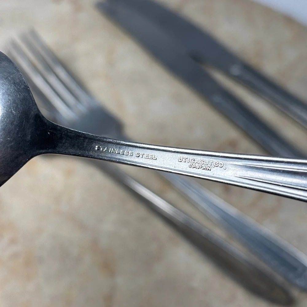 Utica Cutlery Co Stainless Flatware 5pc Set Silver Art Deco Lyre Japan‎